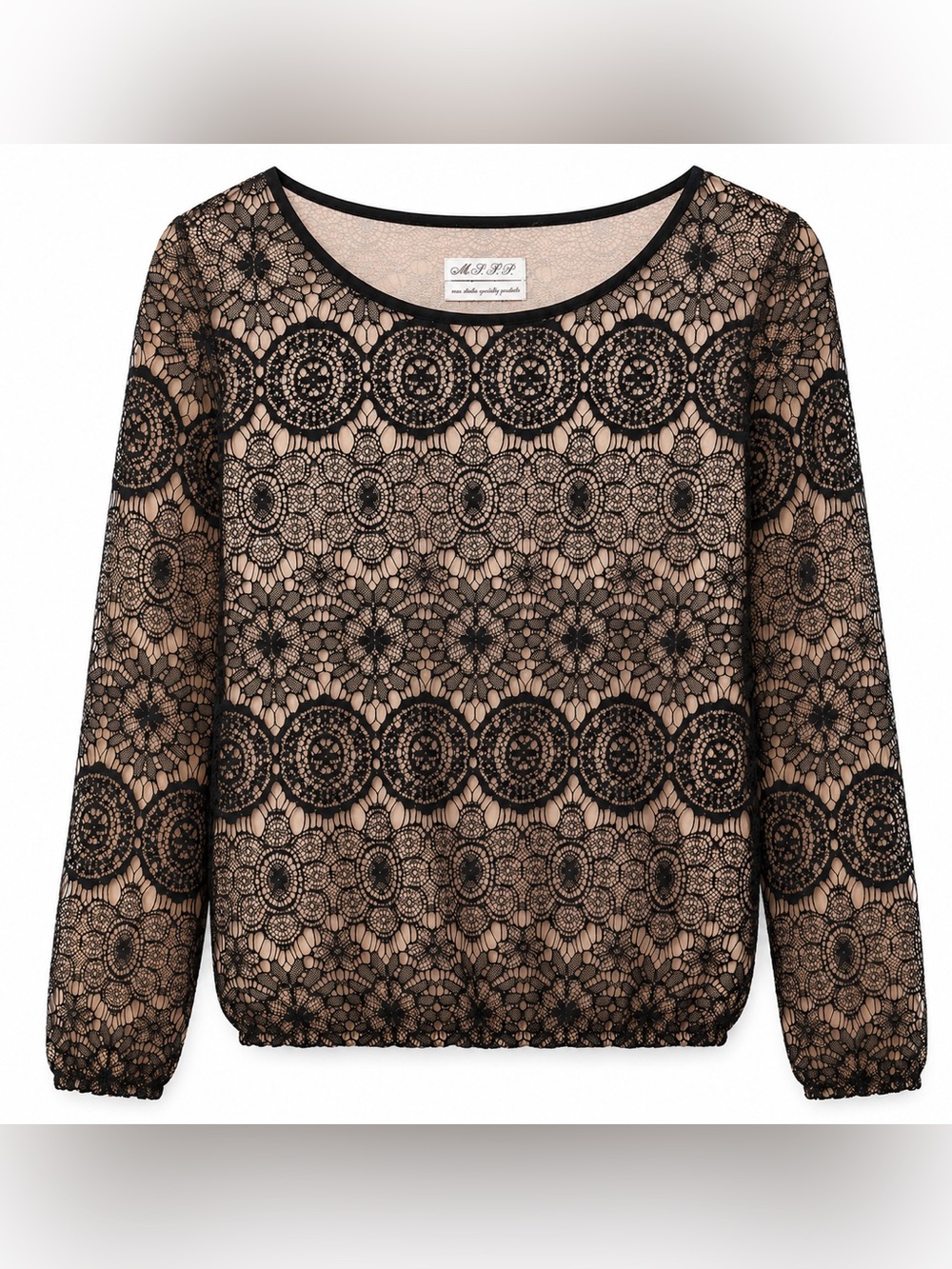 Max Studio Specialty Products Black Lace Cotton Blouse Small Nude Lining